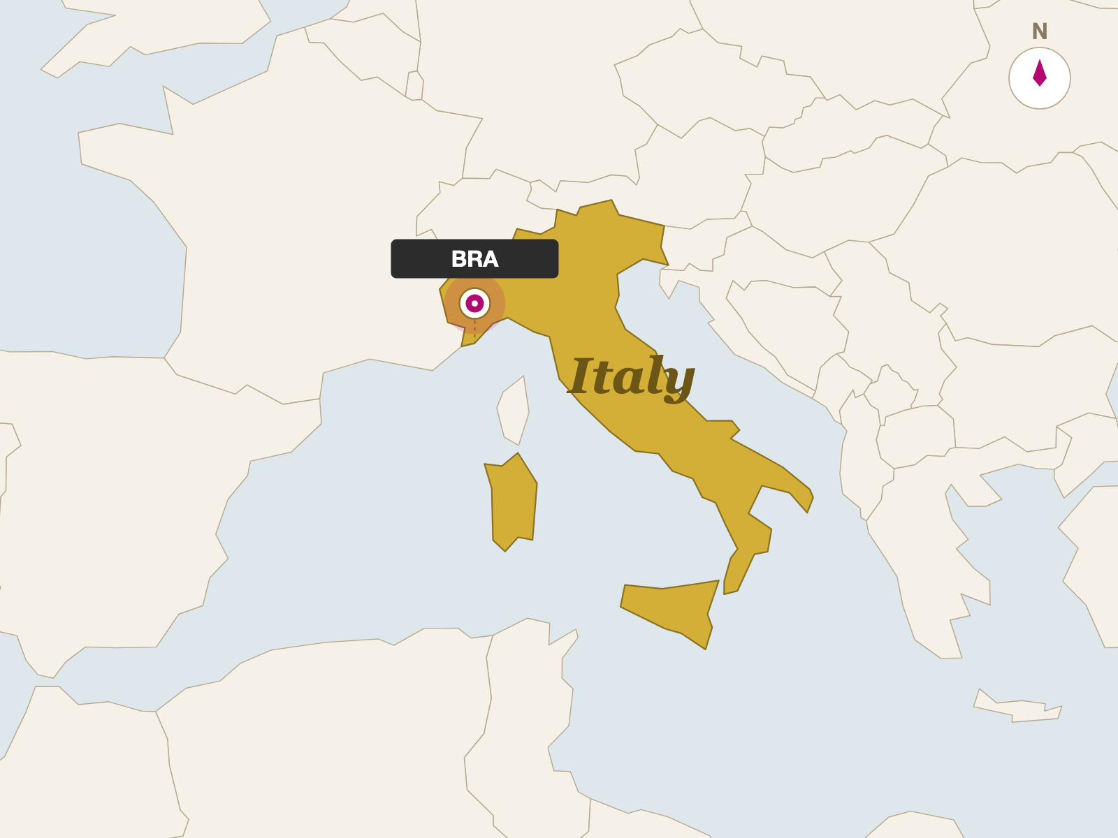 Bra Duro DOP origin map