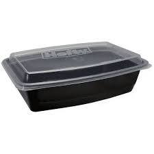 28 oz Shallow Black Pasta Container with Lid - 150ea Case