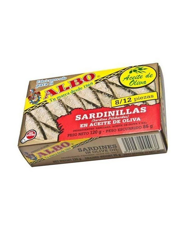 Albo Sardines in Olive Oil, Sardinilla 8/12 (105g) - 24ea Case