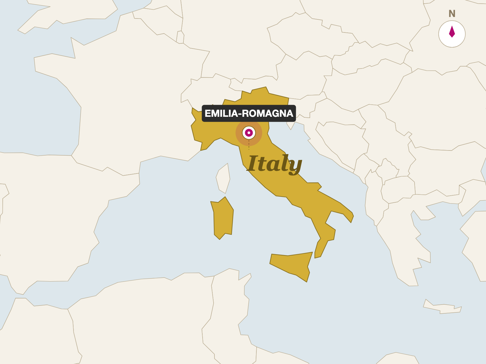 Parmigiano Reggiano Vacche Rosse (Red Cow) 24 month origin map
