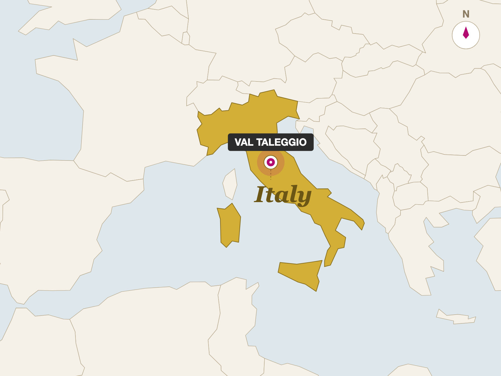 De'Magi Taleggio PDO Green label (Aged) origin map