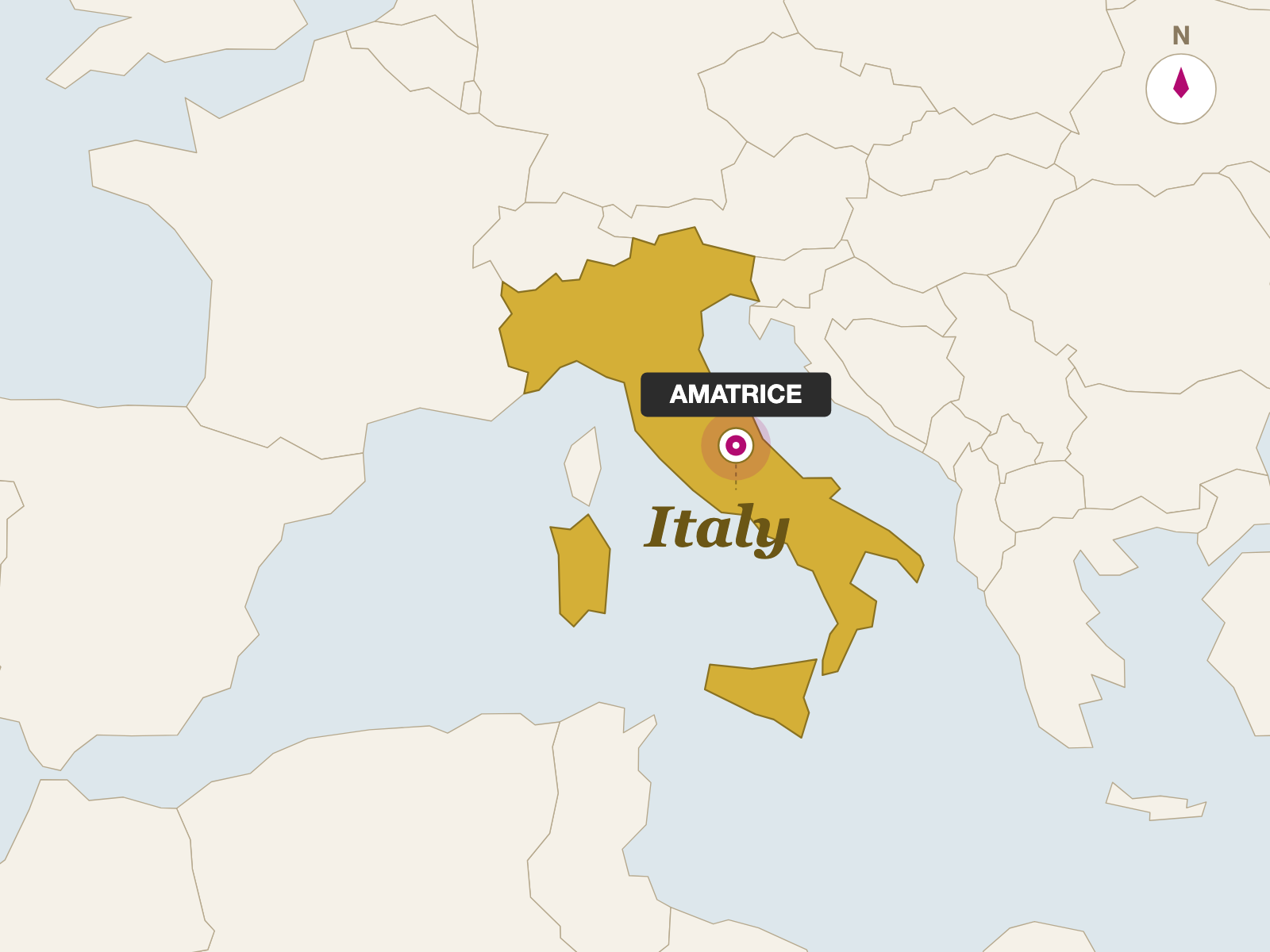 Pecorino di Amatrice Eurodate origin map