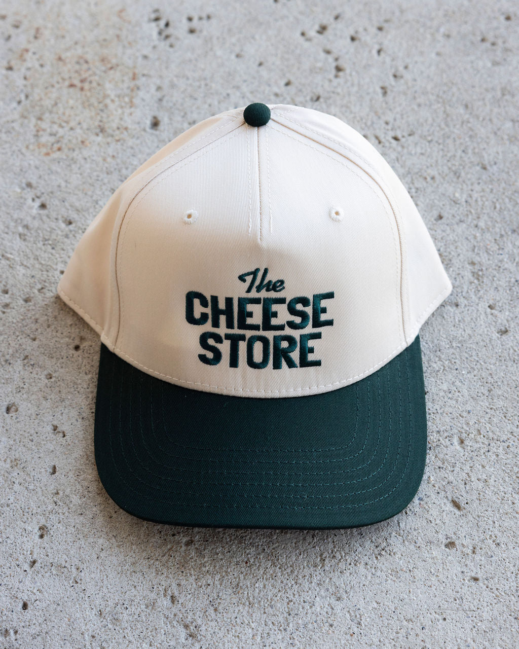 Baseball Hat - Off White Trucker Hat with Green Writing