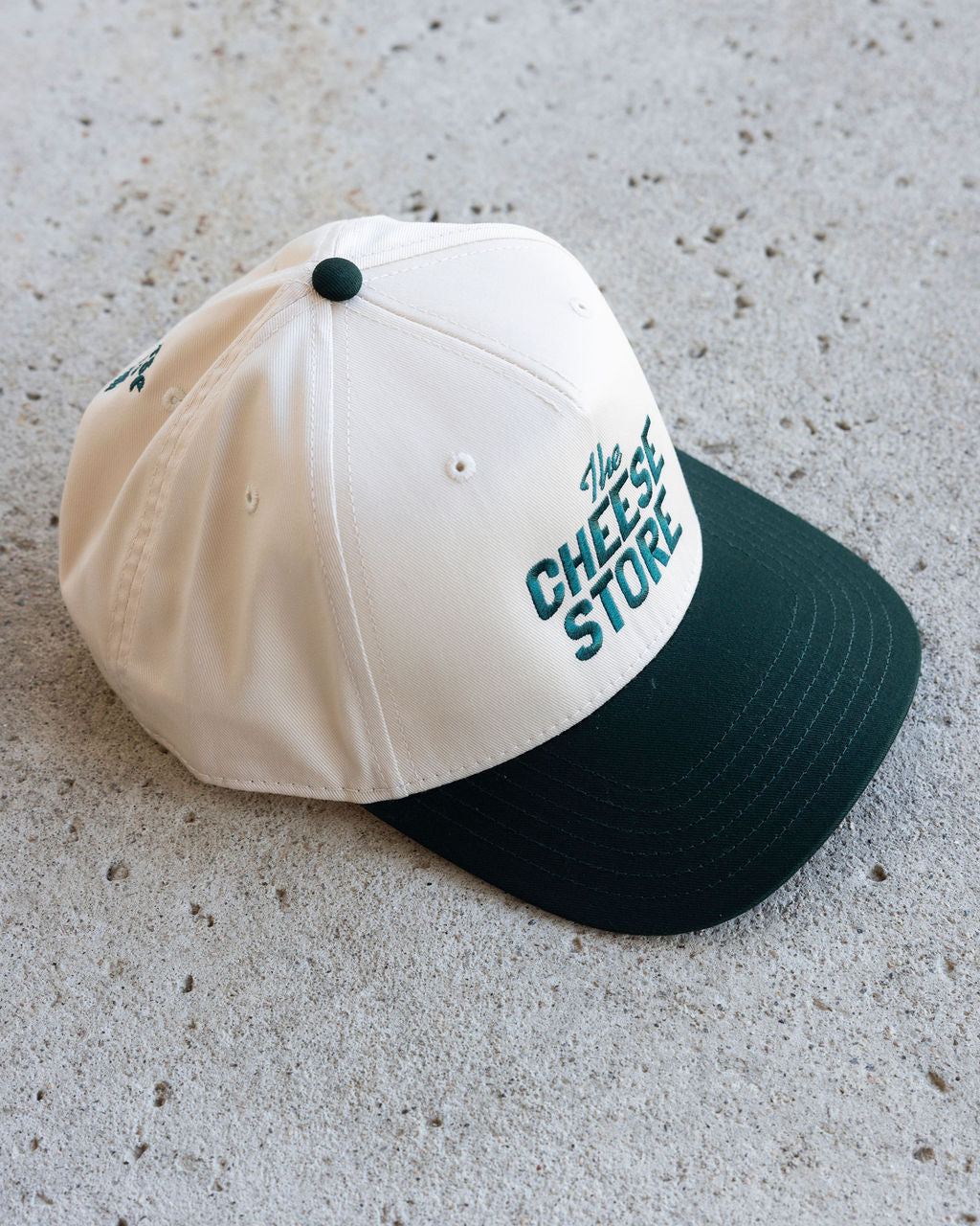 Baseball Hat - Off White Trucker Hat with Green Writing