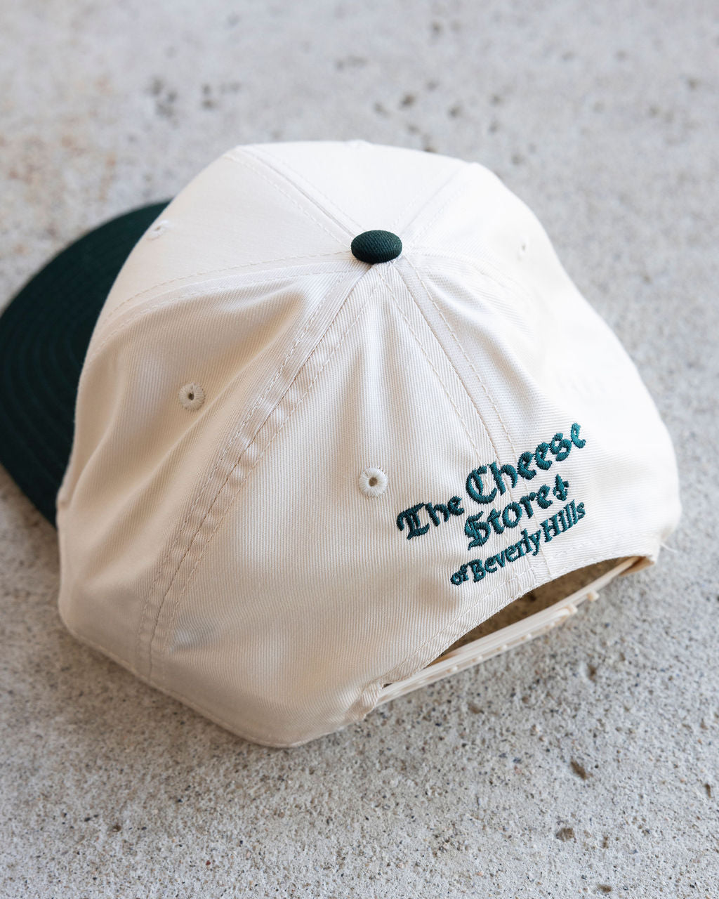 Baseball Hat - Off White Trucker Hat with Green Writing