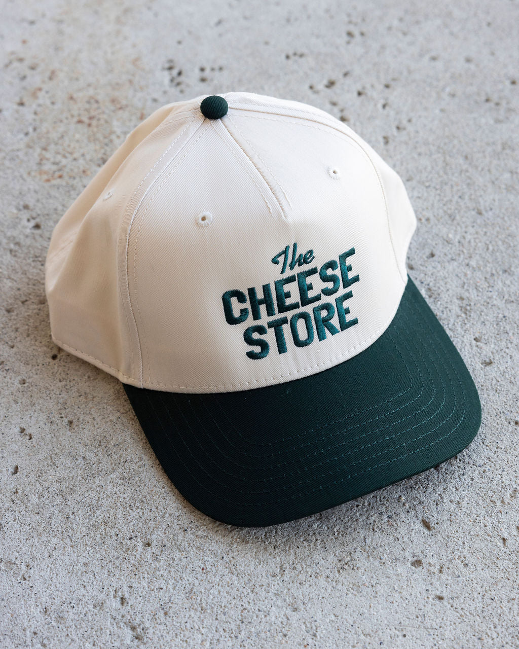 Baseball Hat - Off White Trucker Hat with Green Writing